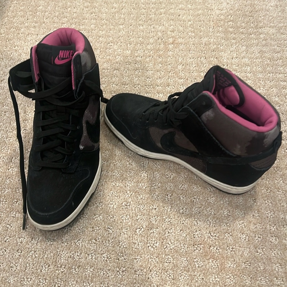 Nike Dunk Sky Hi Suede Hidden Wedges Camo Black Pink 543258-001 Womens Size 8